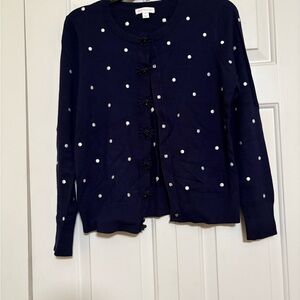 Charter Club Navy Cardigan with White Dots